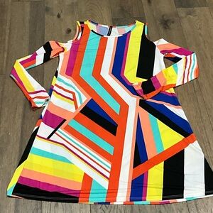 Colorful Geometric Cold-Shoulder Dress - Multicolor